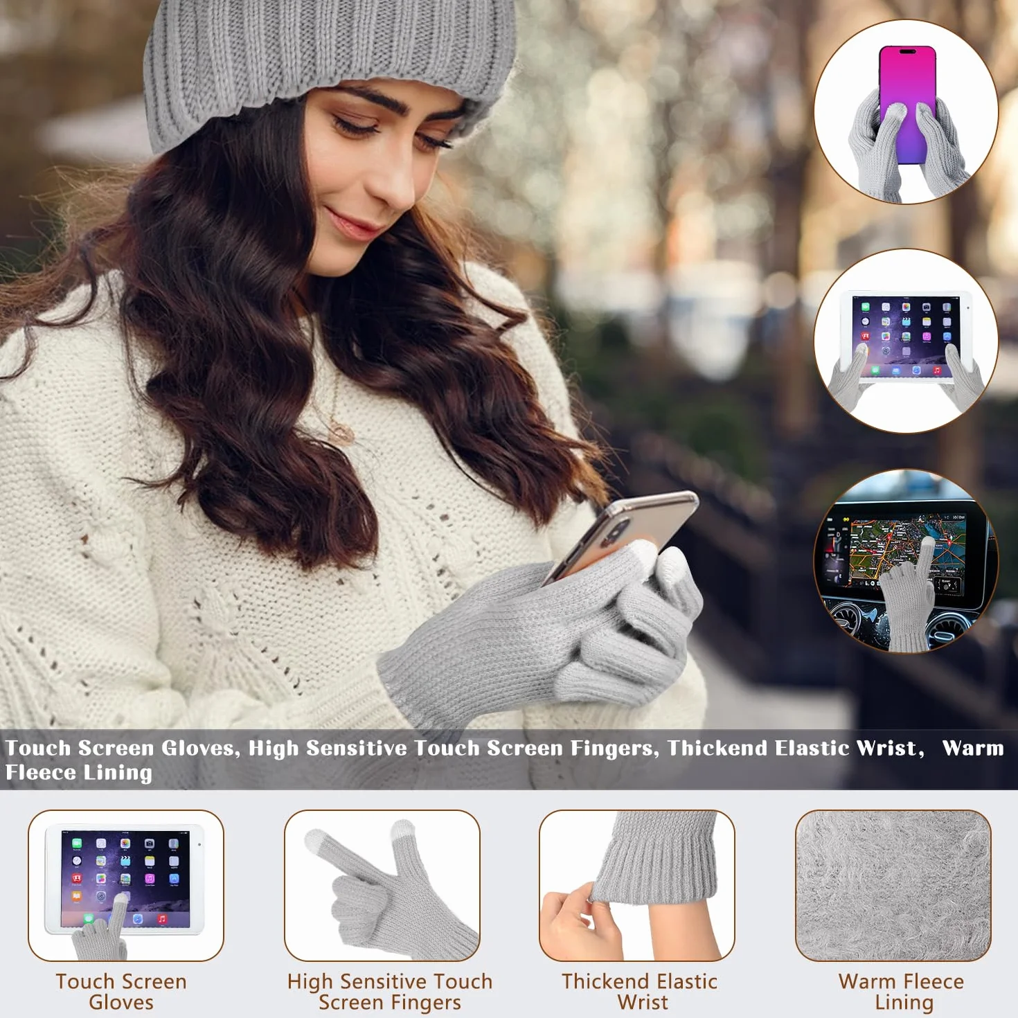 Set Cappello Guanti Sciarpa Invernale, 4 Pezzi Cappello e Scaldacollo Guanti Touch Screen Calzini, Set Regalo Berretto Sci Caldo Lavorato Maglia Spessa per Donne Sport All'Aria Aperta Invernali
