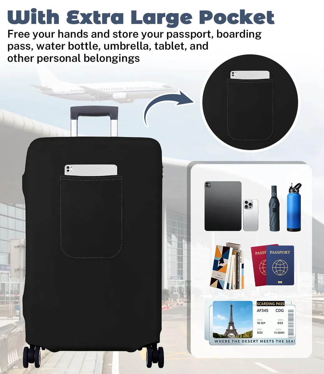 Morbuy Copri Valigia Grande per 29-32 Pollici, Elastica Nero Suitcase Cover con Ampia Tasca, XL Copri Trolley Protector con Cerniera, Antipolvere, Lavabile, Antigraffio