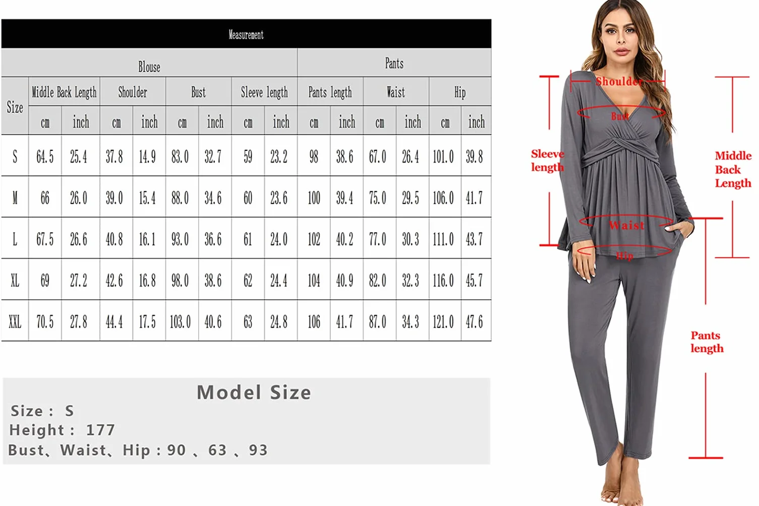 Litherday Pigiama Premaman Ospedale Pigiama Set Premaman in Cotone Pigiama Allattamento Ospedale Pigiama Parto Ospedale con Cintura Regolabile Incinte Parto S-XXL