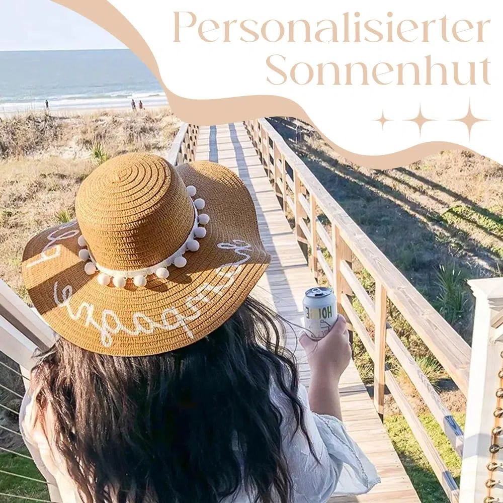 Cappello da sole da donna, con nome personalizzato, cappello di paglia pieghevole, protezione UV 50+, cappello fatto a mano, regalo per luna di miele/vacanza