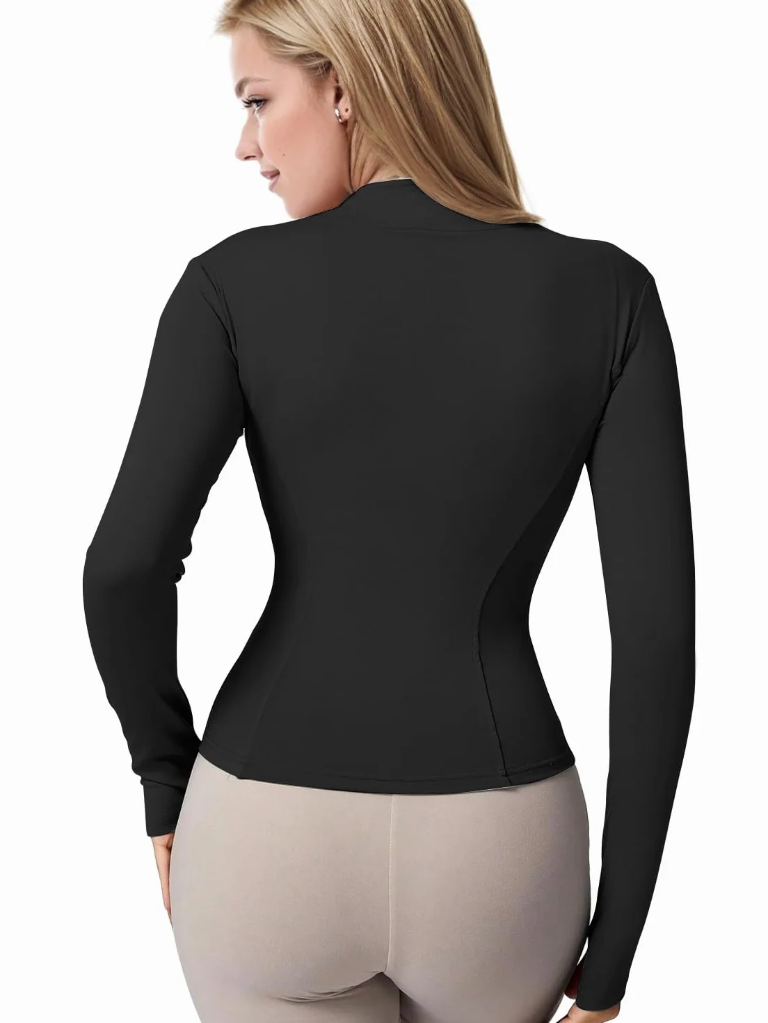 Memoryee Donna Manica Lunga Crop Top Pullover Yoga Running Sport Athletic Gym Workout Maglia Fitness con Mezza Zip e Pollice Foro