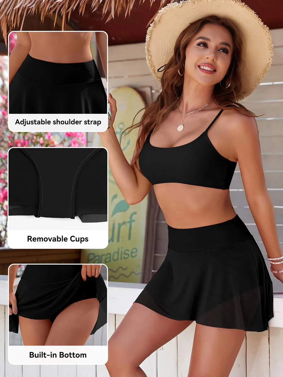 SHEKINI Donna Gonna da Nuoto Vita Alta Bikini Gonna Maglia Volant Bikini Gonna Corta