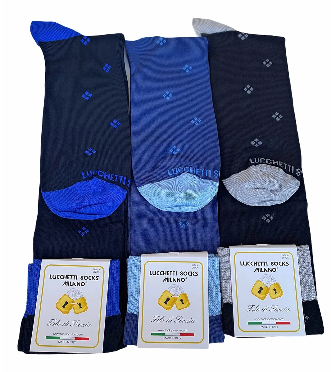 Lucchetti Socks Milano 6 paia Calze Uomo Lunghe Filo di Scozia Fantasia Cotone Colorate Pois Righe Disegni divertenti Made in Italy
