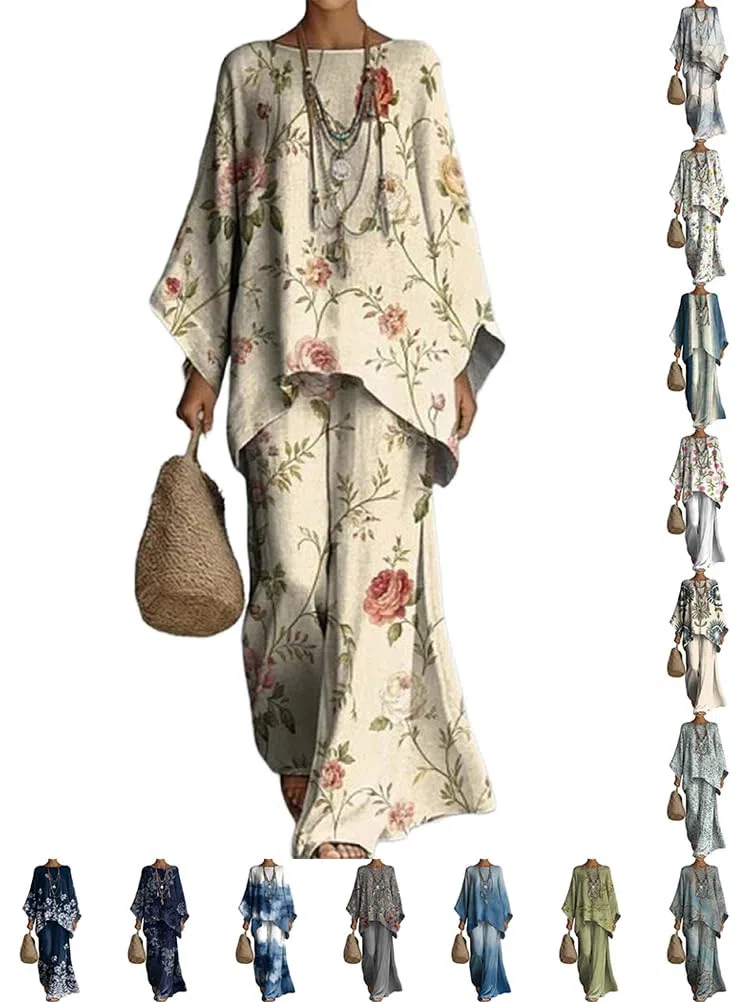 shownicer Completo Donna Lino Tuta Due Pezzi Set Manica Lunga Top E Pantaloni Curvy Completo in Lino Estiva 2 Pezzi Set Completi Tute