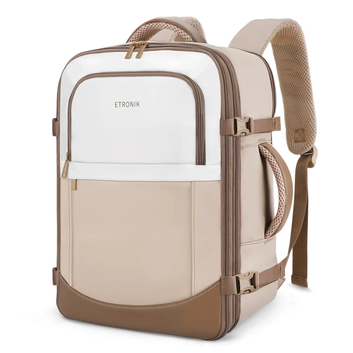 ETRONIK Zaino Ryanair 40x30x20 Sottosella, Zaino da viaggio aereo cabina espandibile 24-30L, Bagaglio a mano compatibile Wizz Air, Easyjet, Borsa da viaggio adatta per laptop 15,6 pollici, Cachi