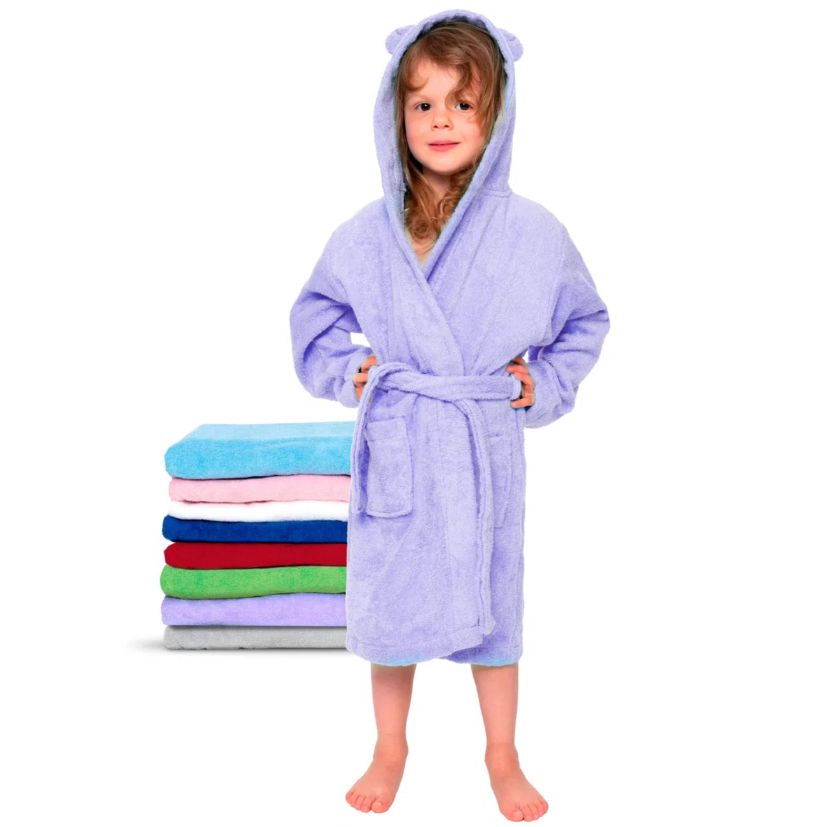 Twinzen - Accappatoio Bambini Cotone : Ragazzo e Ragazza - 100% Cotone OEKO-TEX® Senza Prodotti Chimici - 2 Tasche, Cintura, Cappuccio con Orecchie