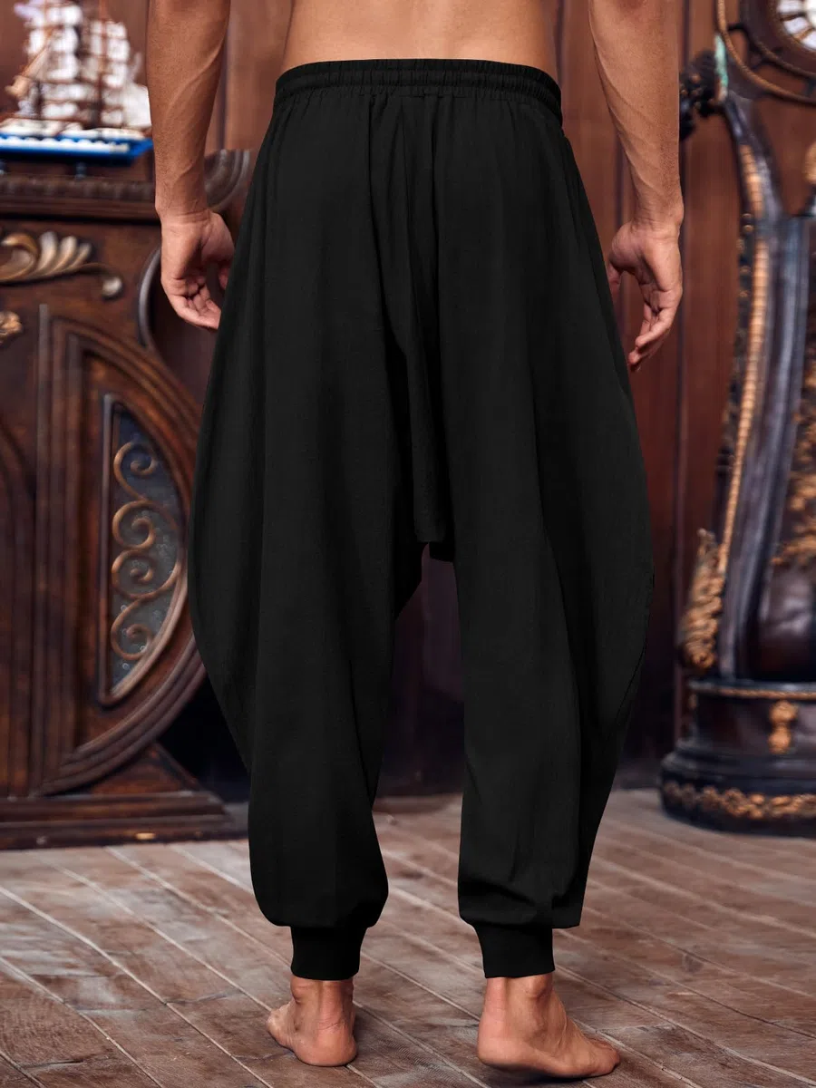 Runcati Pantaloni da uomo tinta unita pantaloni estivi pantaloni vichinghi pirata medievale leggero elastico vita baggy pantaloni casual con coulisse e tasche pantaloni hippie