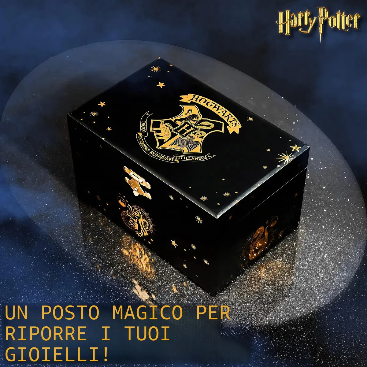 Harry Potter Portagioie Musicale per Bambina Carillon Con Stemma di Hogwarts Rotante e Specchio Gadget Originali