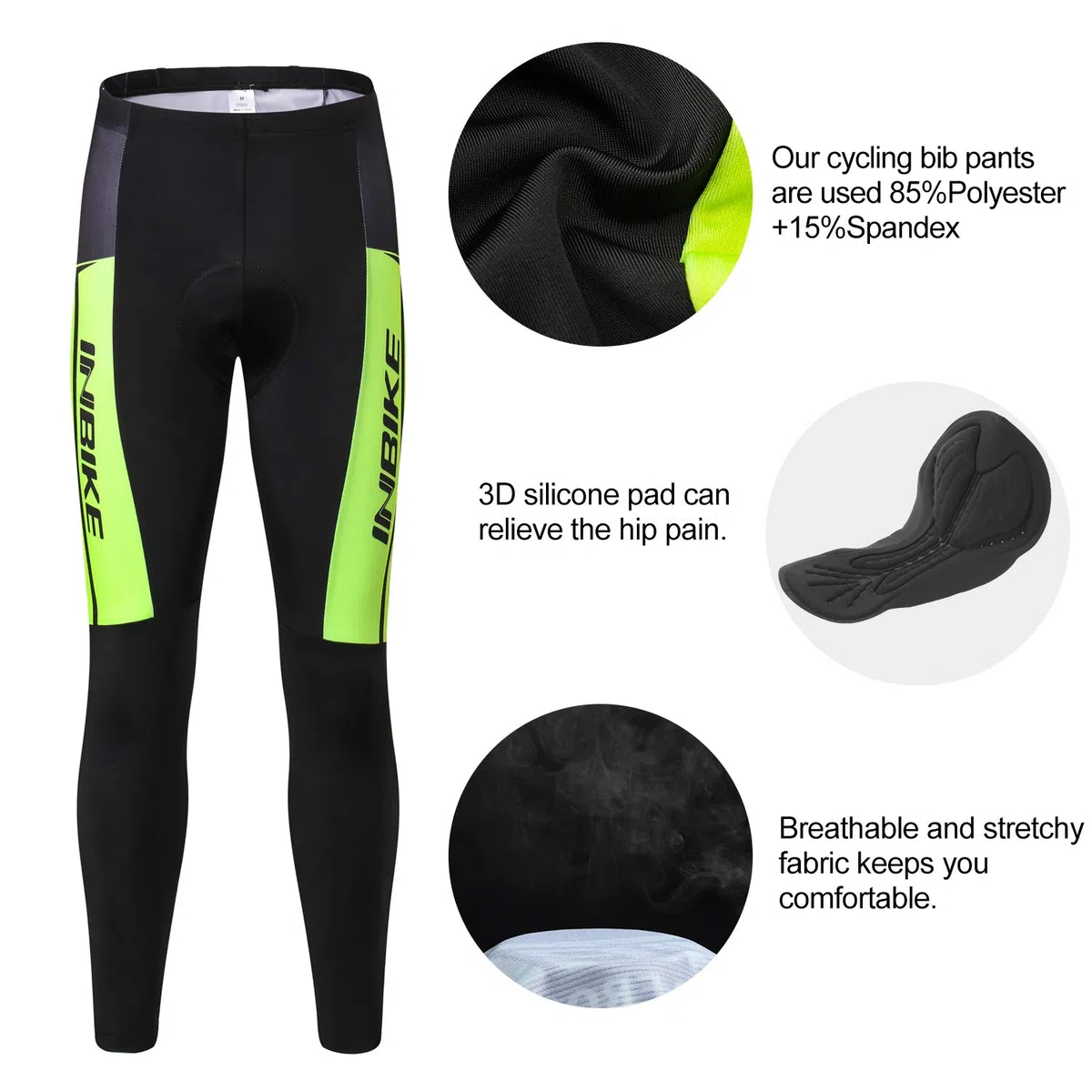 INBIKE Pantaloni Lunga da Ciclismo Pantaloni Termici Imbottiti 3D Gel Pad Traspiranti Catarifrangenti