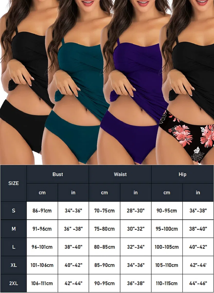 Costumi da Bagno Set di Tankini da Donna Vita Alta Due Pezzi Bikini Set Push Up Costume da Bagno con Slip a Vita Alta per Mare Spiaggia Piscina Tankini Sets Swimsuit da Mare