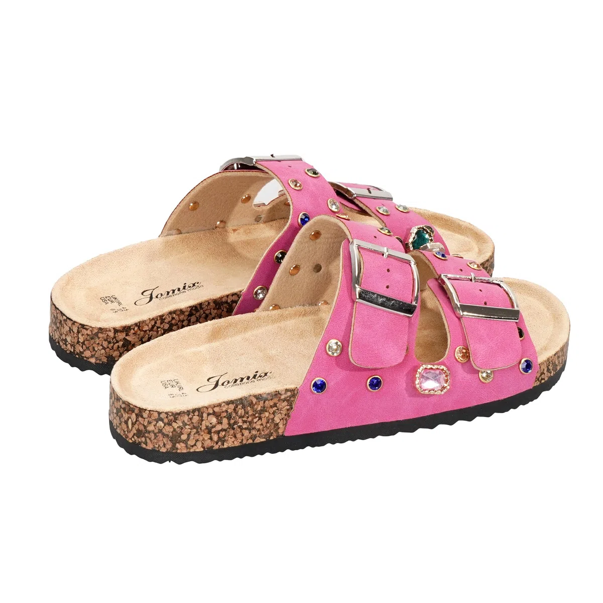 JOMIX Ciabatte Donna Estive Sandali Eleganti Pantofole Bohemien con Pietre Colorate Fibbie e Suola in Sughero per Spiaggia Tempo Libero Vacanze Comodi Antiscivolo