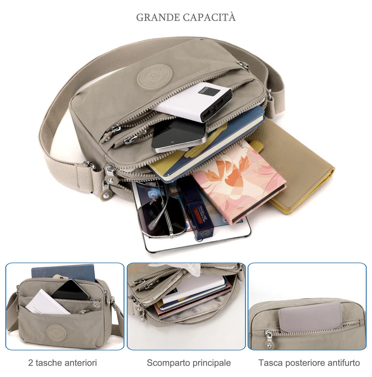 Borsa Tracolla Donna Borsetta Tracolla Sportiva Casual Borsa leggera a Spalla Multitasche Crossbody Bag in Nylon Impermeabile KM33