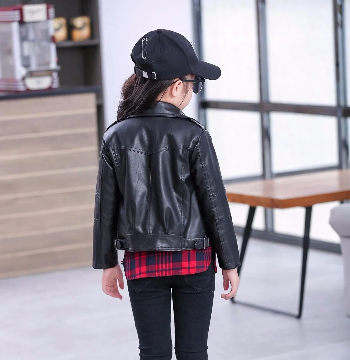 Giacca in finta pelle per ragazze, cappotto in finta pelle, giacca da motociclista per bambini