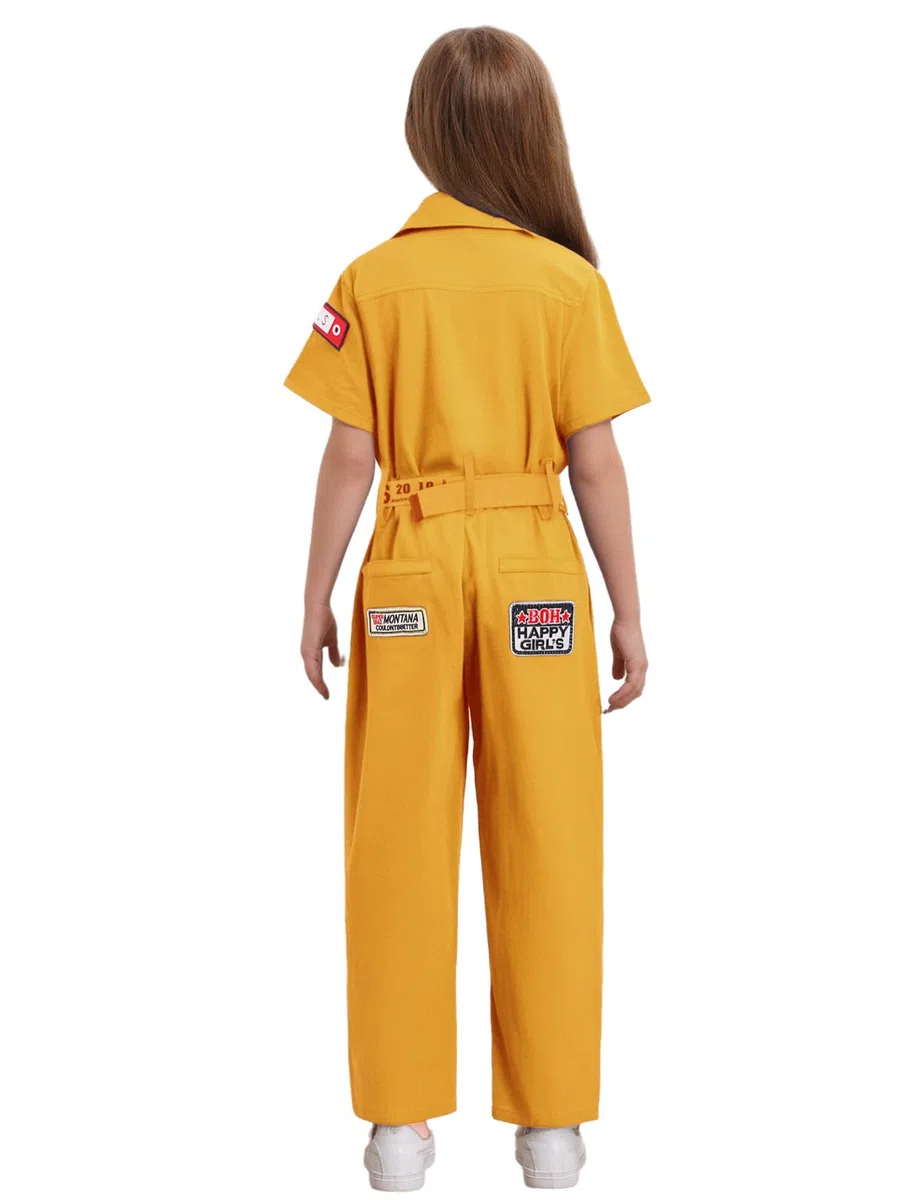 CHICTRY Tuta Intera da Lavoro Bambina Bambino Tuta Meccanici Gommisti Postale in Vita Elasticizzata con Cintuta Jumpsuit a Manica Corta Salopette Gamba Larga