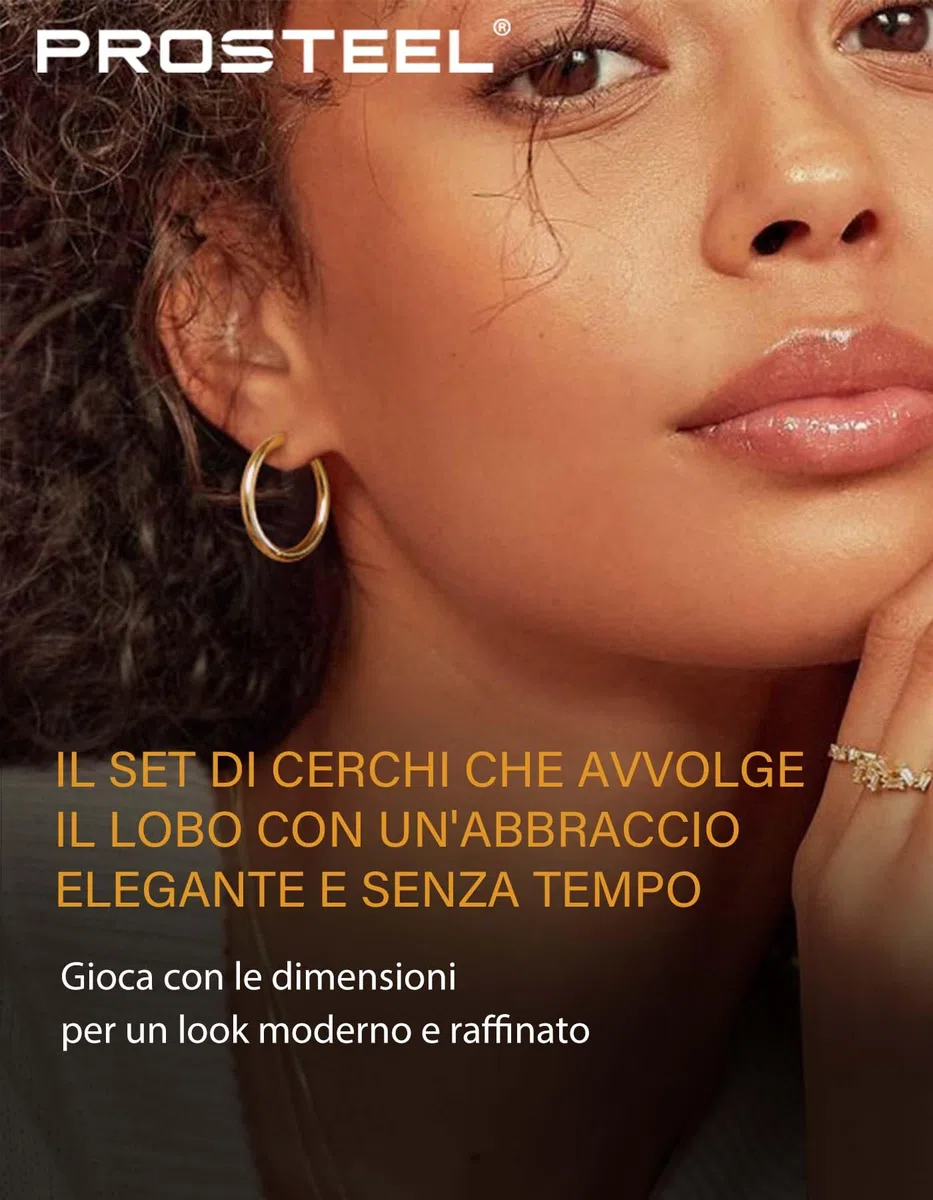 PROSTEEL Set di orecchini da uomo, unisex, alla moda, in acciaio inossidabile 316L, placcati oro/placcati in metallo nero (3 o 4 pezzi)