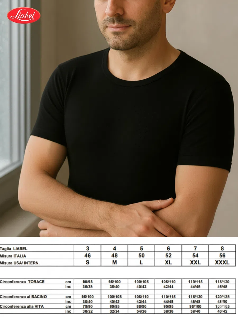 Liabel 2pz Maglia Uomo Caldo Cotone Garzato 100%,T Shirt Cotone Felpato Girocollo o Scollo a V, Maglie Intime Uomo Invernali Anallergiche