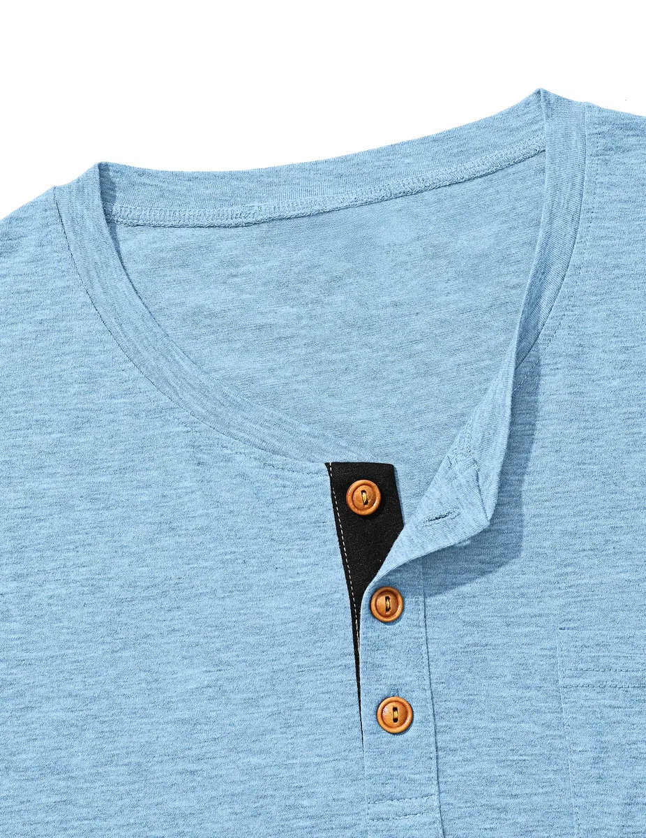 TARAINYA Henley T-Shirt Uomo Cotone Maglietta Maniche Corte Tinta Unita con Tasche Estate M-4XL