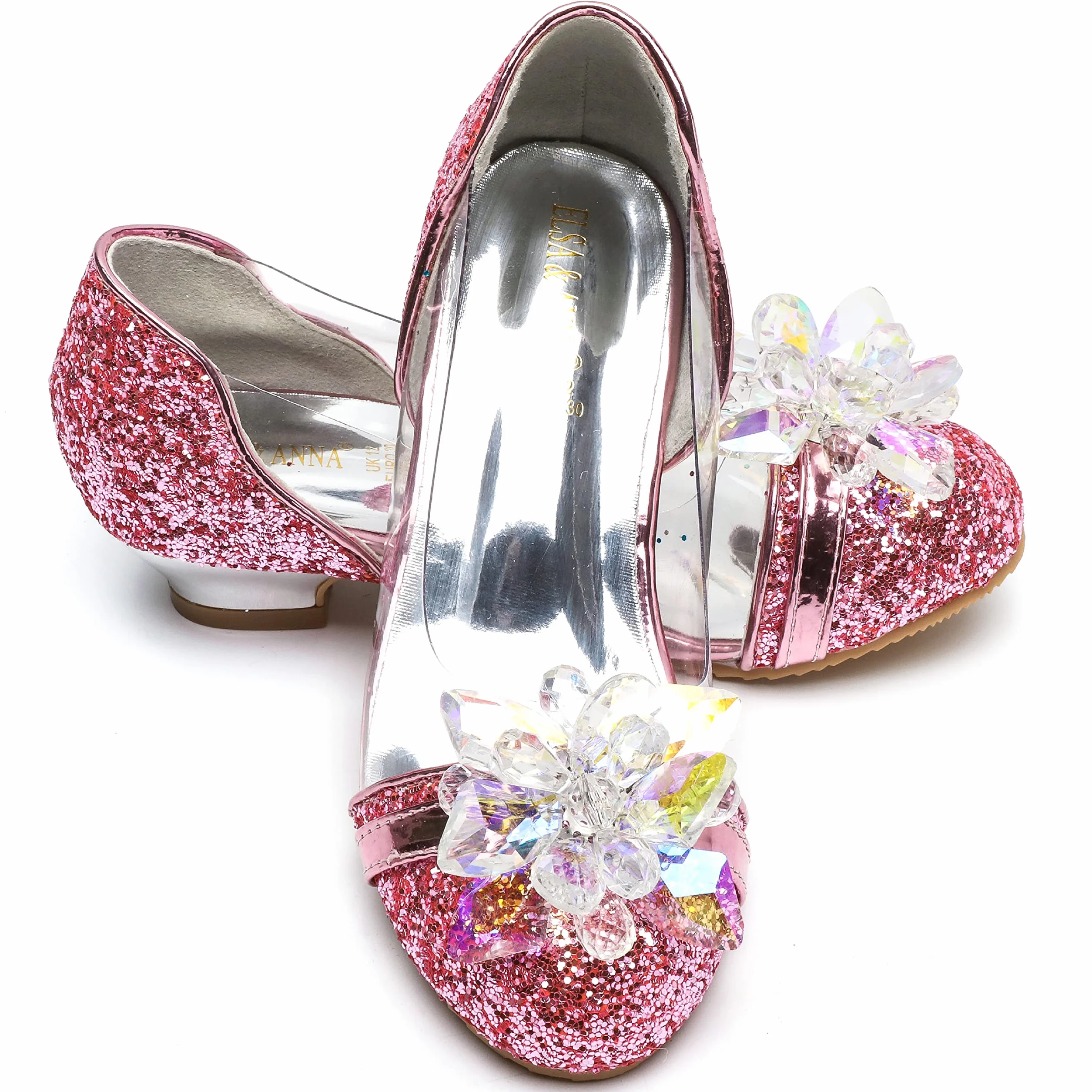ELSA & ANNA Scarpe da principessa per ragazze - Scarpe con tacco 3cm - Scarpe per costumi Elsa glitterate per feste e compleanni - Tacchi alti per bambini (SIL15)