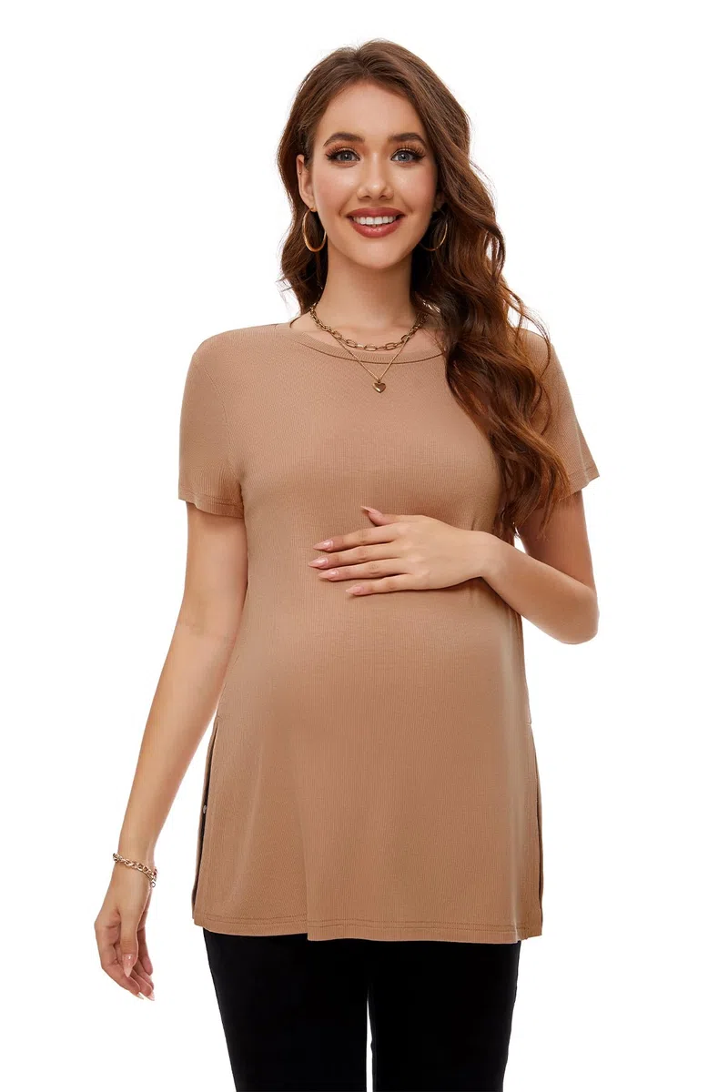 Smallshow Abbigliamento Premaman Donna Side Split Magliette e Top maternità,Brown,M
