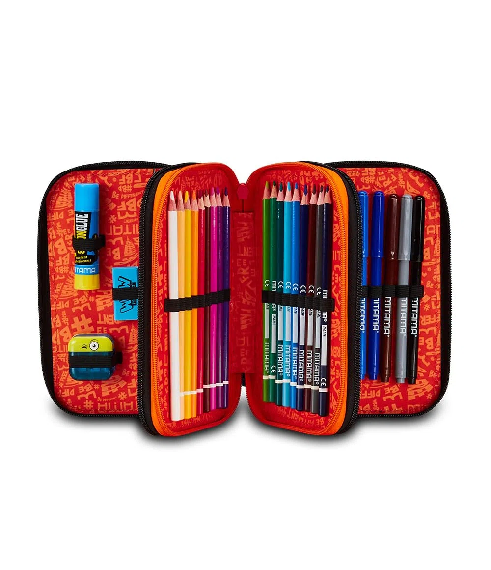 Mitama Astuccio Scuola 3 Scomparti, TRIPLO TIGER WILD, Contenuto 47 pz, Completo di Matite, Pennarelli, Portapenne Scuola Elementare Bambino