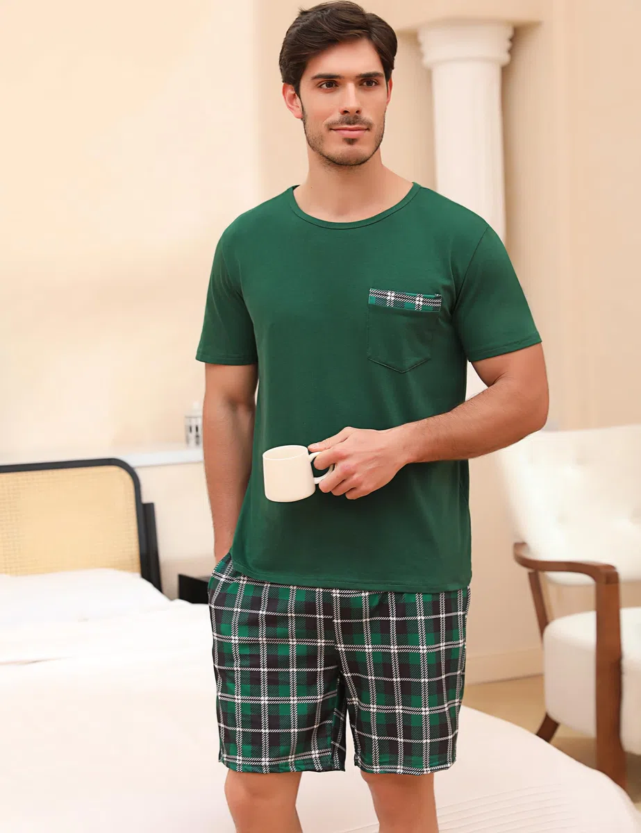 Pigiama Uomo Cotone Pigiami Uomo Estivi Pigiama Uomo Estivo 2 Pezzi Pigiama Maniche Corte Uomo Leggero e Morbido S-3XL