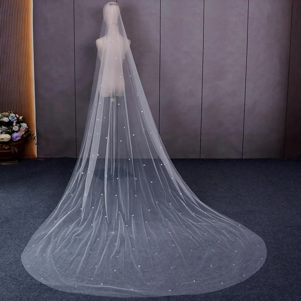 LXURY Velo da Sposa Monostrato Lungo A Strascico Romantico Strass Cattedrale Con Pettine Semplice Elegante Accessorio Per Matrimonio Da Donna, Bianca, 100cm×160cm