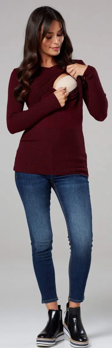 Happy Mama.Premaman L'Allattamento al Seno Maglione Manica Lunga V Collo.454p (Cremisi, IT 44/46, L/XL)