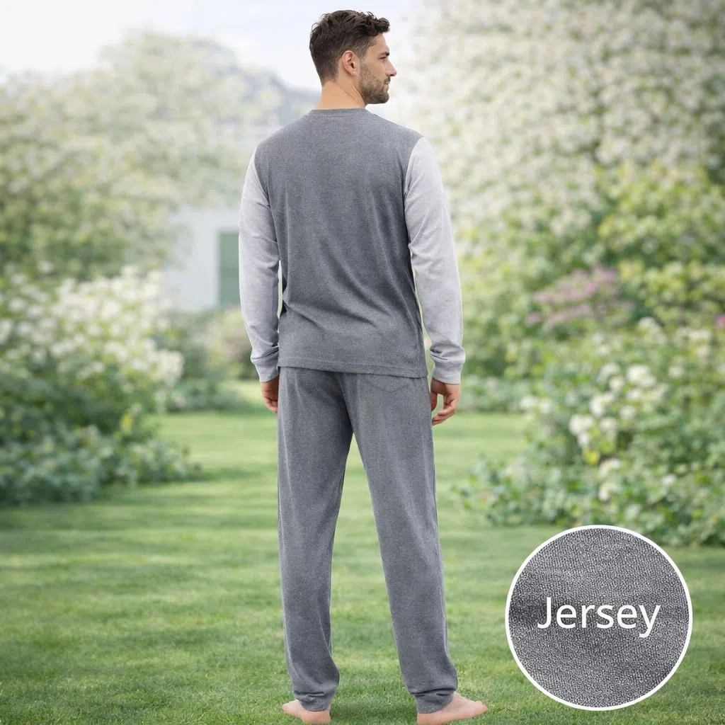 Leedya Pigiama Uomo Lungo in Cotone Jersey 100% Pettinato - Stile e Comfort in Ogni Dettaglio - Pigiama Leggero per Le Notti Estive - Polsini No Stress