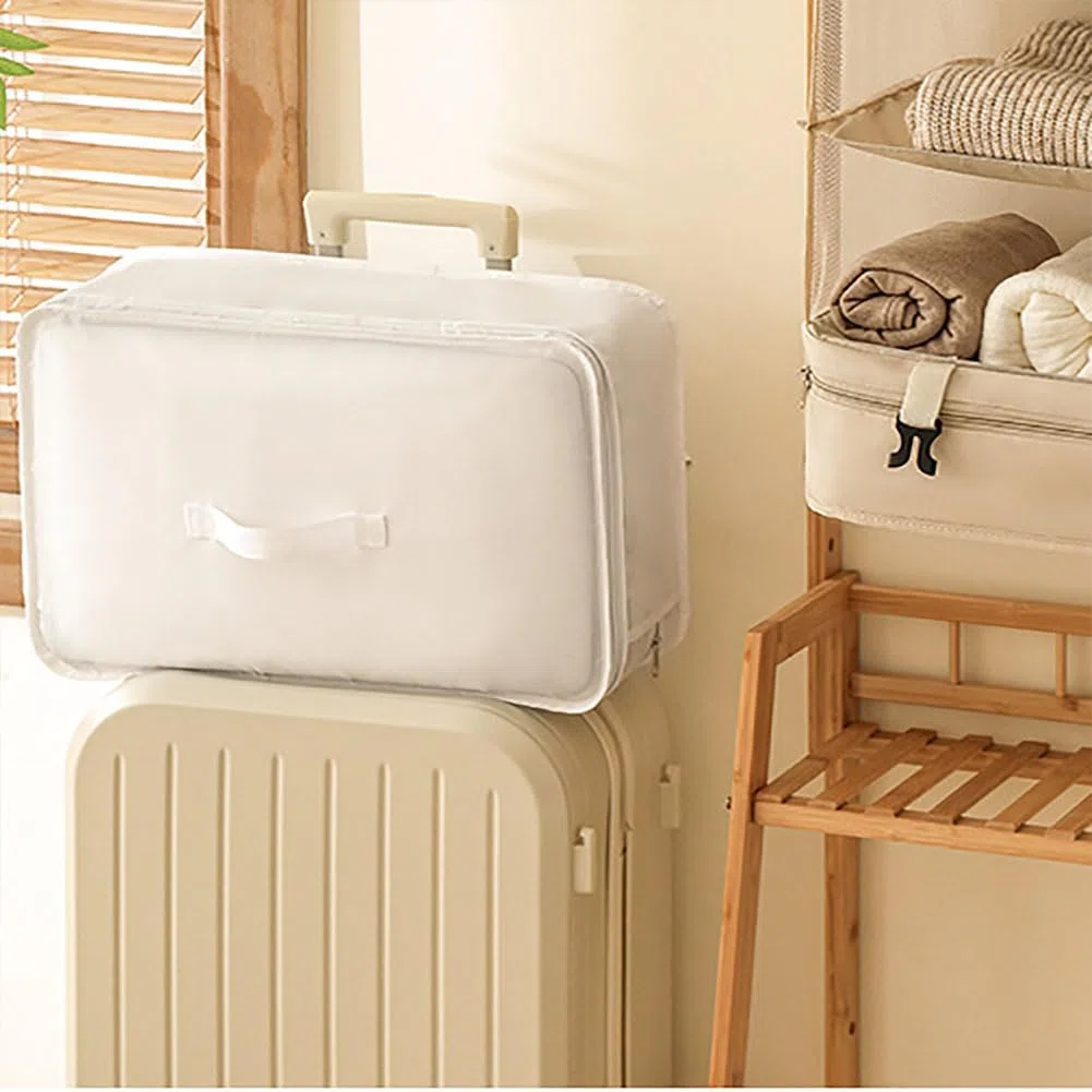 Organizer per valigia, da appendere, a cubo, a compressione con 3 ripiani, 2 ganci, pieghevole, per bagagli a mano, organizer da viaggio, portatile, cubo per zaino, bianco