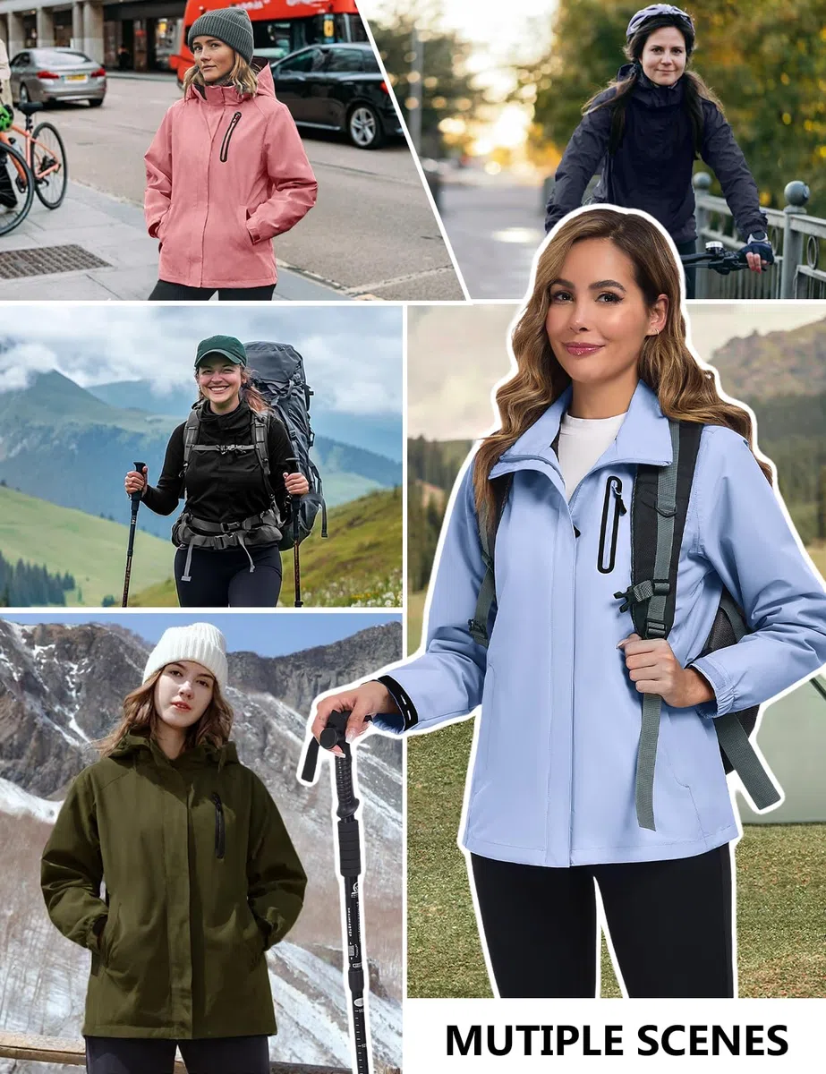 UMIPUBO Donna Giacca Impermeabile Antipioggia Softshell Giubbino Antivento Sportiva Traspirante Leggero Trekking Cappuccio Autunnale Trench Giacchetto