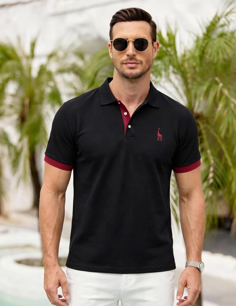 LIUPMWE Polo Uomo Manica Corta Ricamo Giraffa Cotone Moda Comodo vestibilità Slim Golf Poloshirt Sportive Shirt