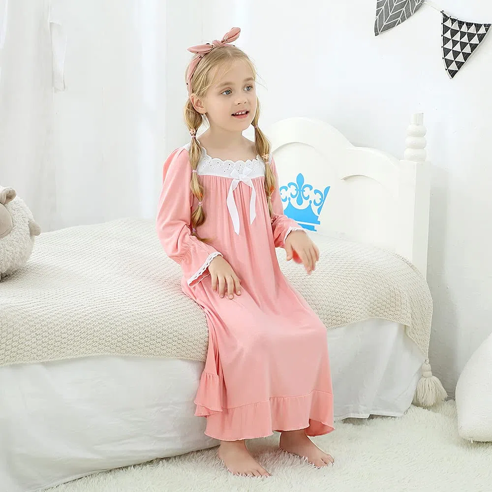 Camicetta da Notte da Bambina, a Maniche Lunghe, Morbida, per la Famiglia, Pigiama Lungo