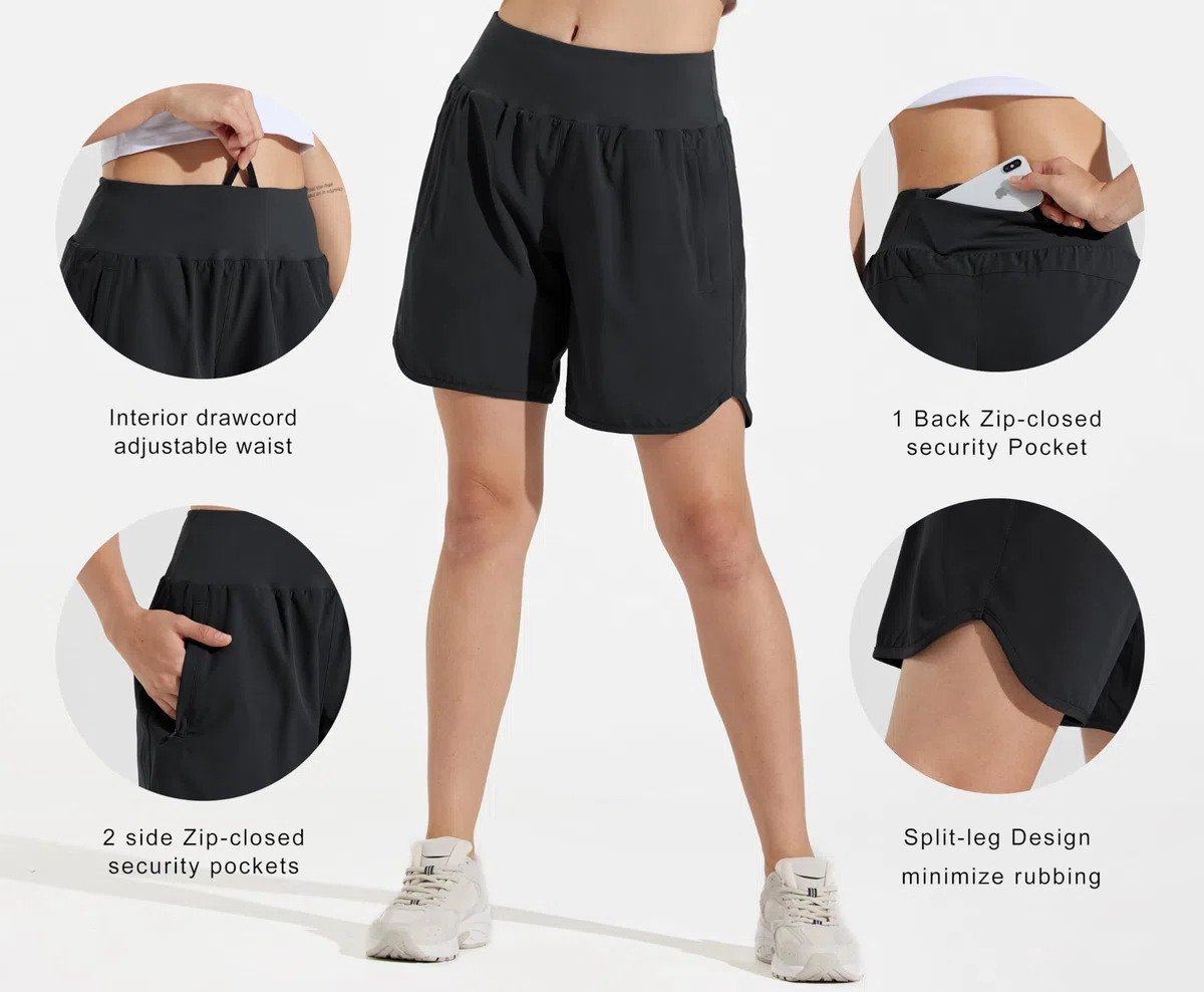 Libin Pantaloncini Sportivi Donna Running Shorts da 7'' con Fodera Esercizio di Allenamento Quick Dry Sport Jogging Shorts con Tasche Cerniera