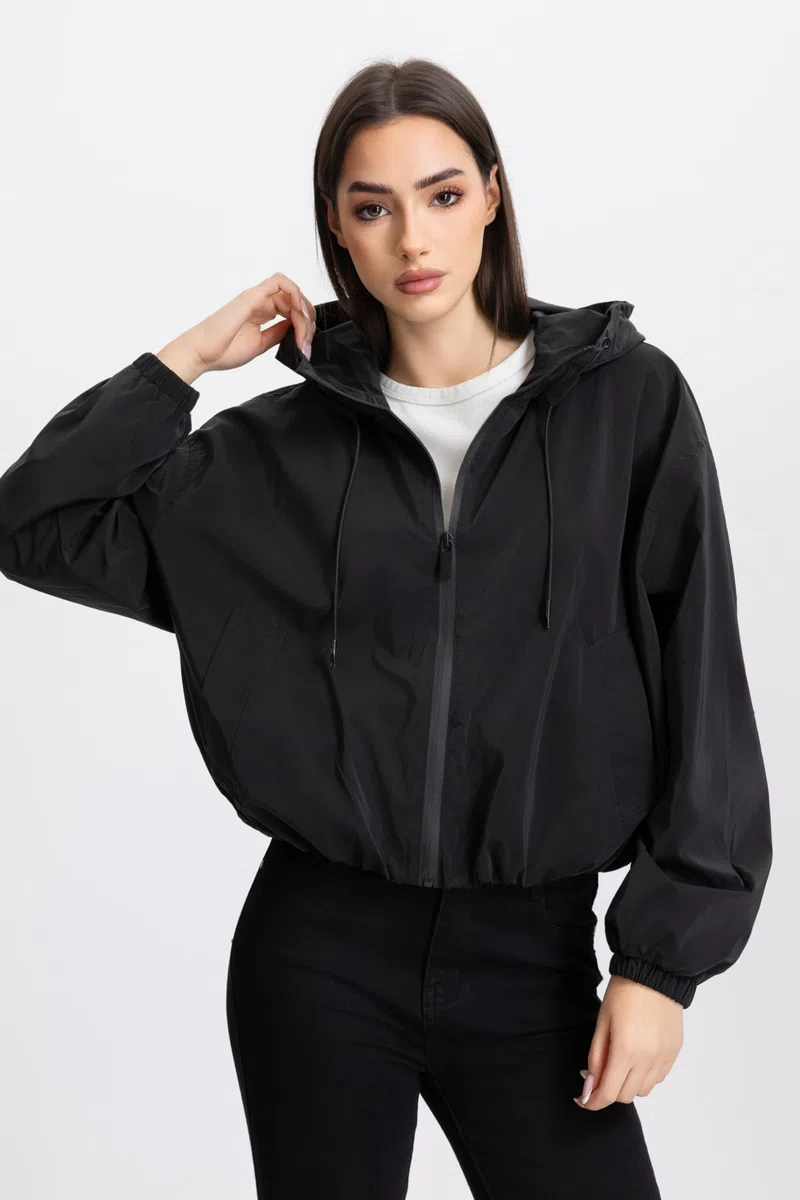 Giacca Donna Primaverile Bomber Impermeabile e Antivento, Giubbotto Corto con Cappuccio, Windbreaker Moda Casual