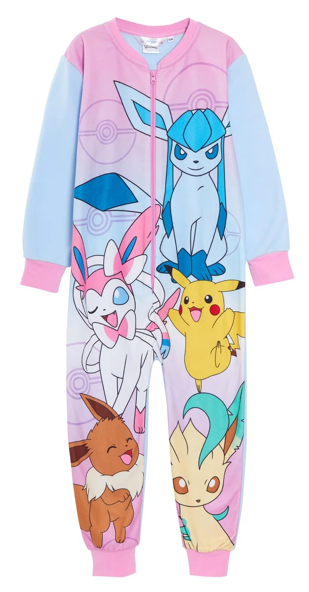 Pigiama intero intero da bambina, in pile, con cerniera, motivo Pokemon
