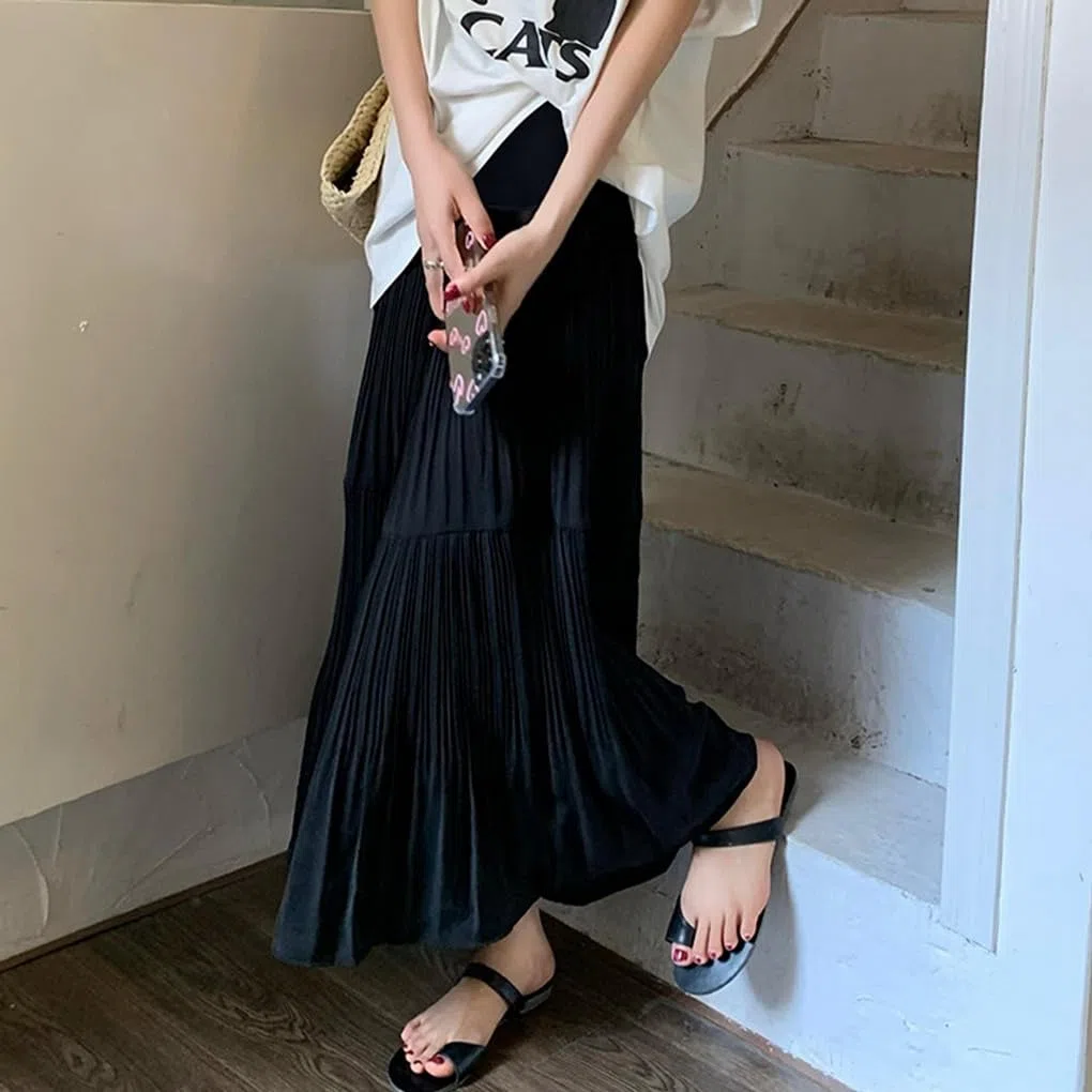 Gonna da Donna maternità con Volant Estivo Casual Gonna Lunga Premaman Tinta Unita Vintage a Pieghe Maxi Gonna a Strati Donna Gravidanza A-Line Gonna a Dondolo in Chiffon