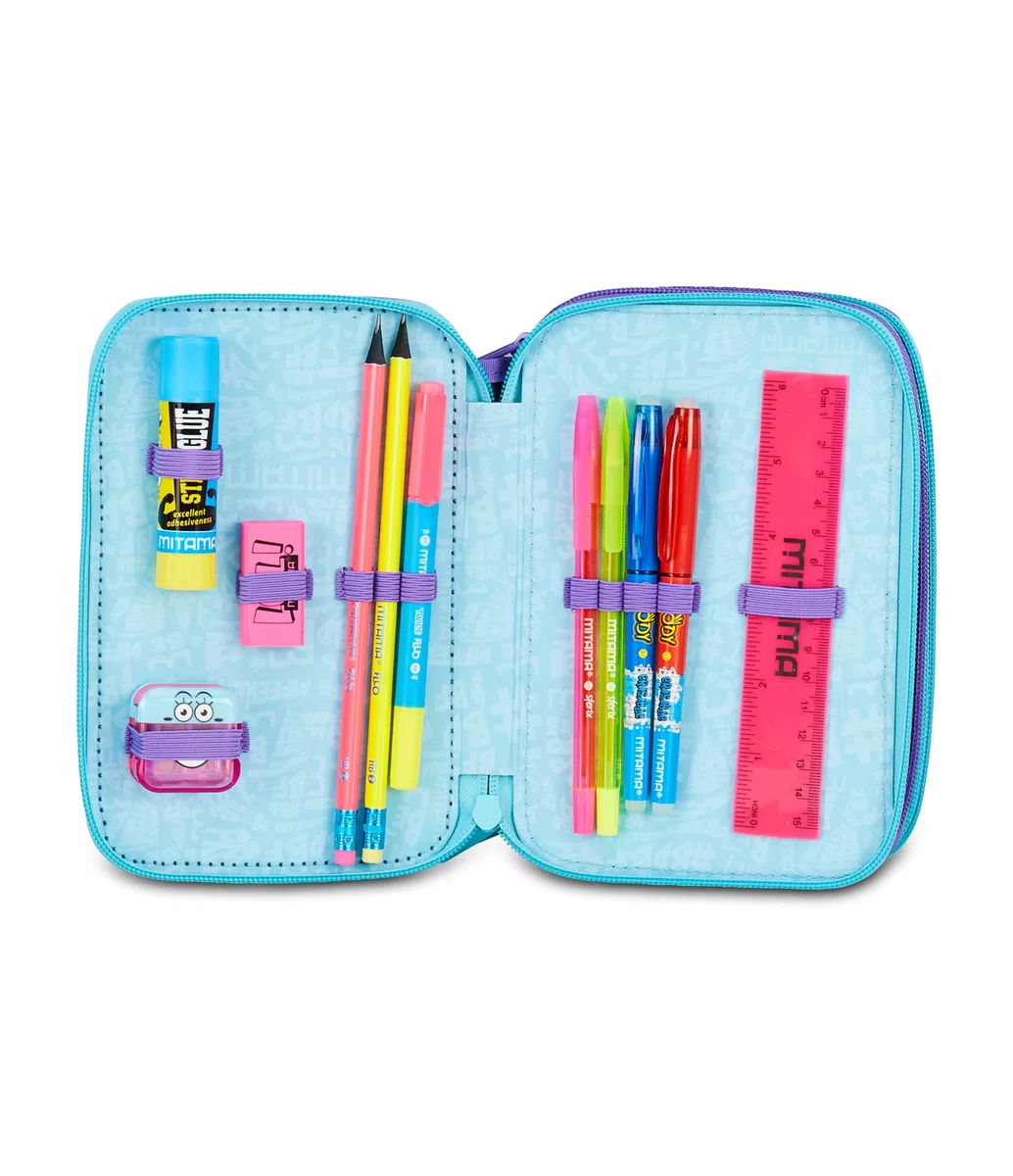 Mitama Astuccio Scuola 3 Scomparti, DOUBLE DIAMOND, Astuccio Attrezzato completo, 47 pezzi, 3 scomparti, Per bambine e ragazze, Scuola e tempo libero