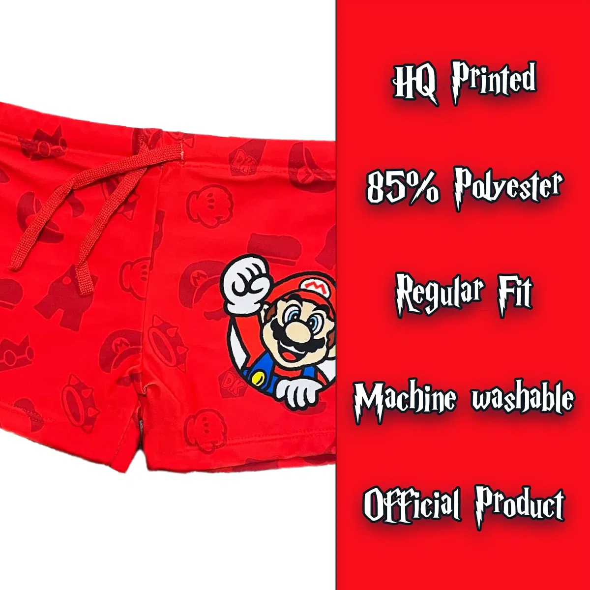 Costume Super Mario Bambino. Ufficiale. Modello Disegni. Boxer Mare Poliestere. Pantaloncino da Mare per Bambini Ragazzi. Costume Piscina. Mario Luigi Yoshi.