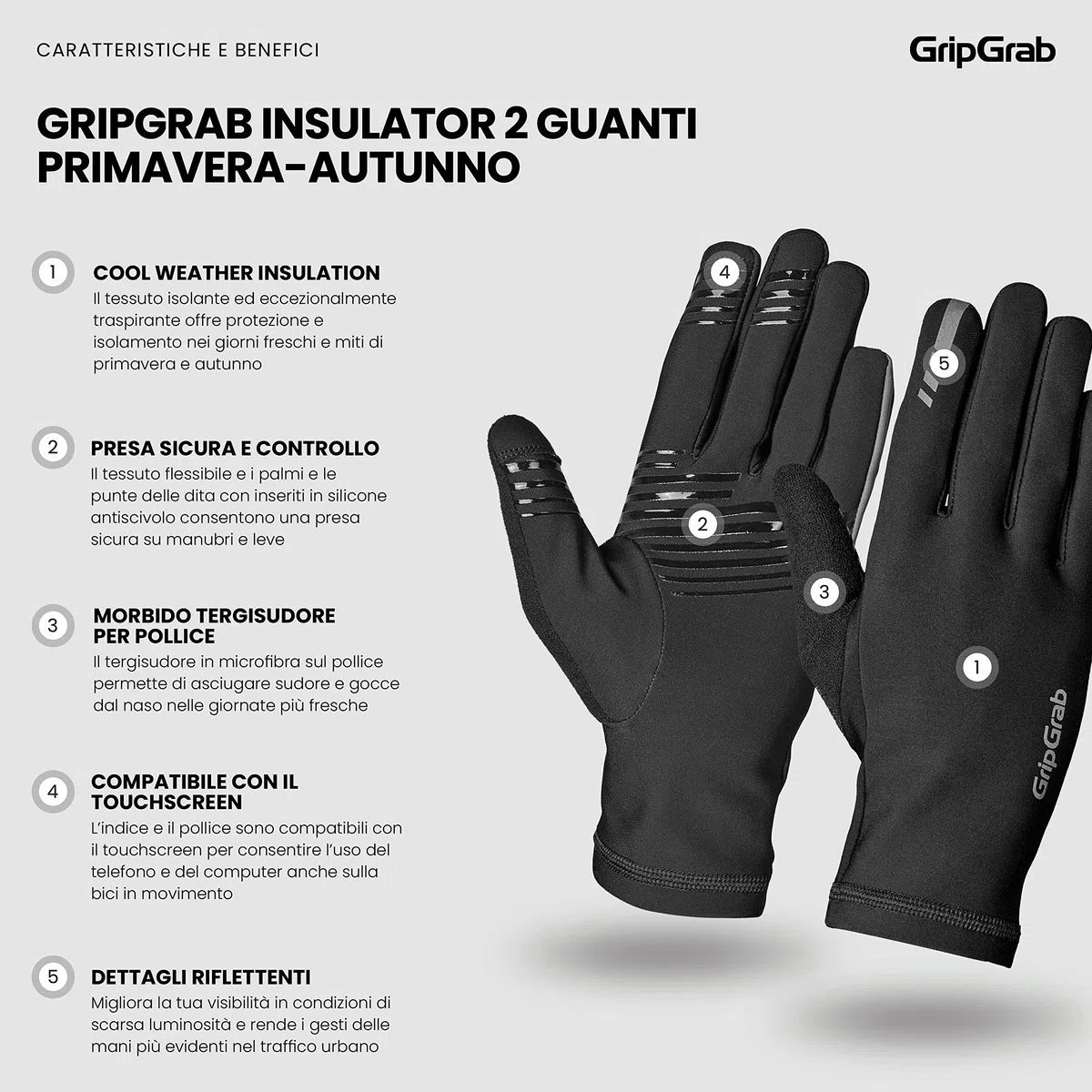 GripGrab Insulator 2 Guanti Invernali per Primavera, Autunno, Mezze Stagioni, Sottili E Lunghi, Ciclismo Unisex Adulto