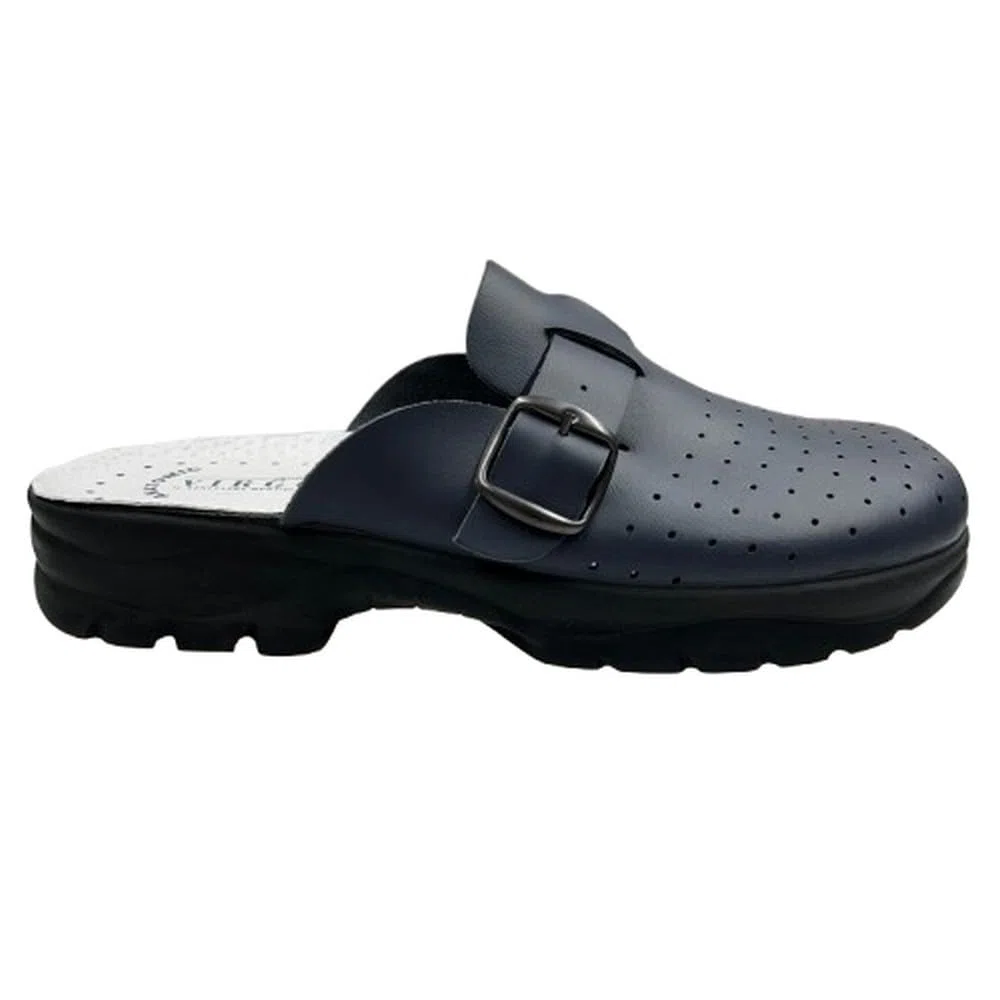 Zoccoli da Uomo in Pelle con Suola Anatomica – Ciabatte Sanitarie Confortevoli con Fibbia Regolabile, Traspiranti, per Ospedali, Cucina o Uso Quotidiano – Made in Italy