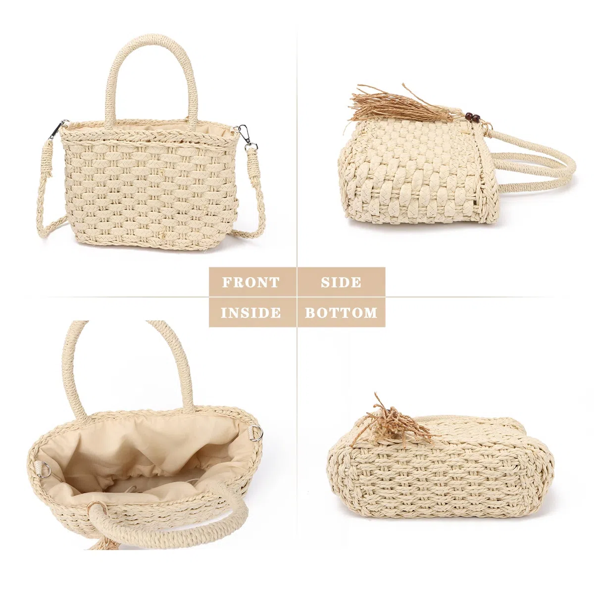 EVEOUT Borsa a Cesto in Paglia Intrecciate Donna con Tracolla Pochette Borsa a mano rafia spiaggia vacanze viaggio Estate