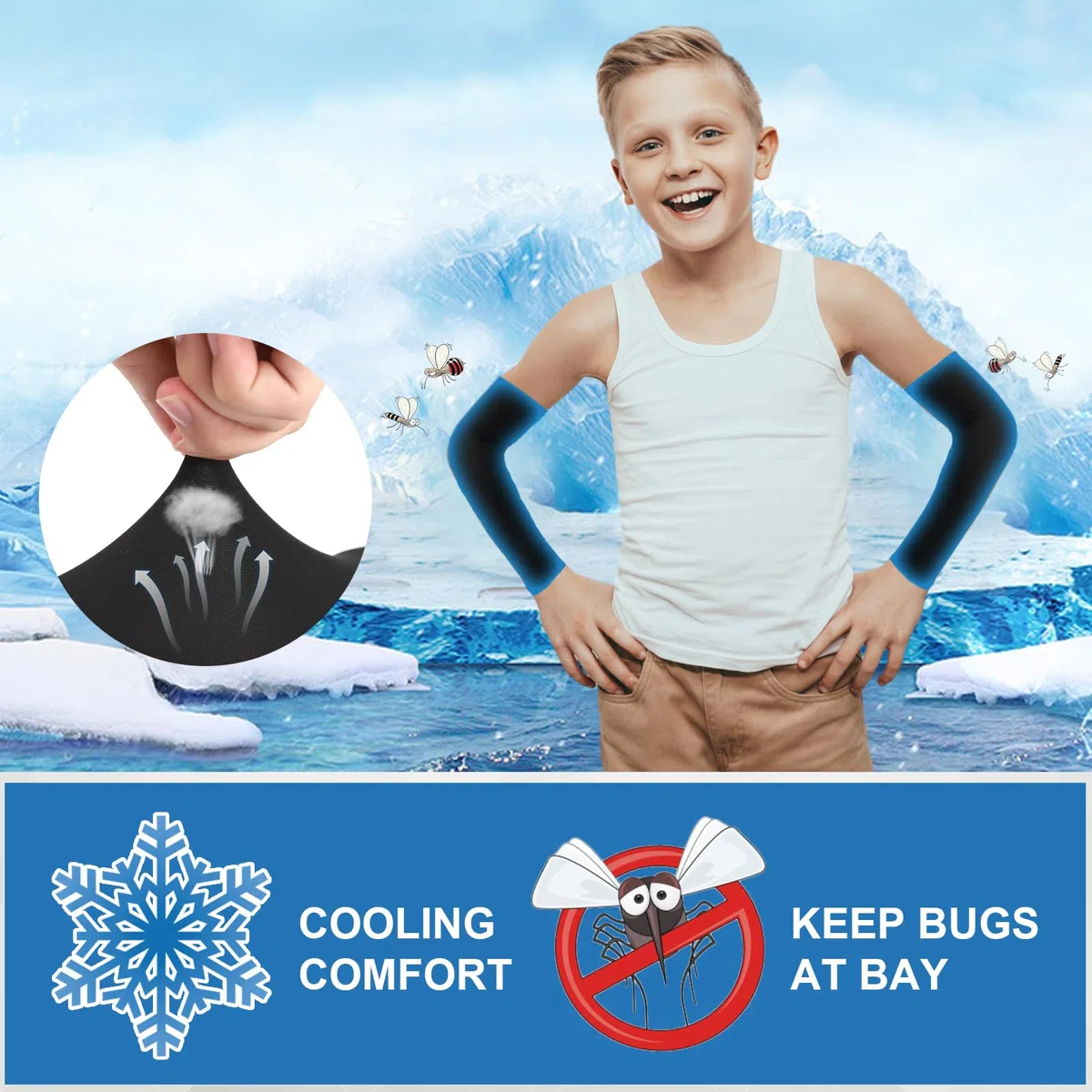 NQEUEPN 4 Coppie di Maniche per Bambini, Raffreddamento Maniche per Giovani Terylene Maniche Sportive Basket Tennis Calcio Attività all'Aperto Filtro Solare & Comodità per Bambini