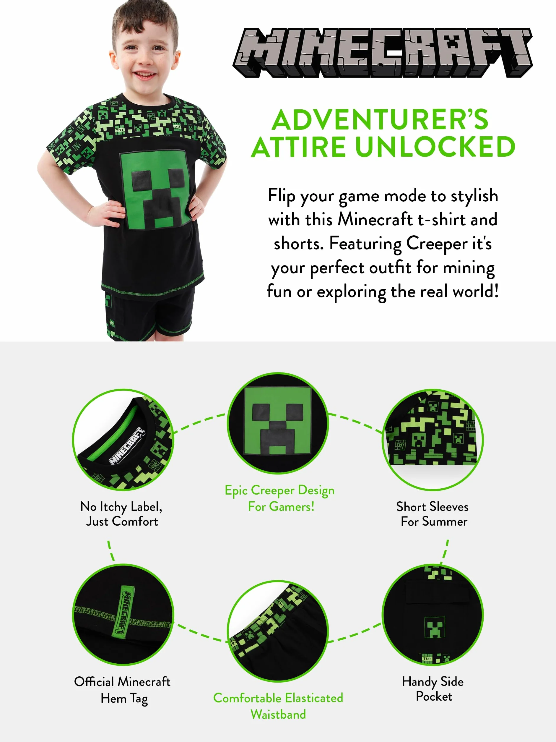 Minecraft Vestito Bambino | Creeper Maglietta Ragazzo | Maglietta E Pantaloncini Ragazzo