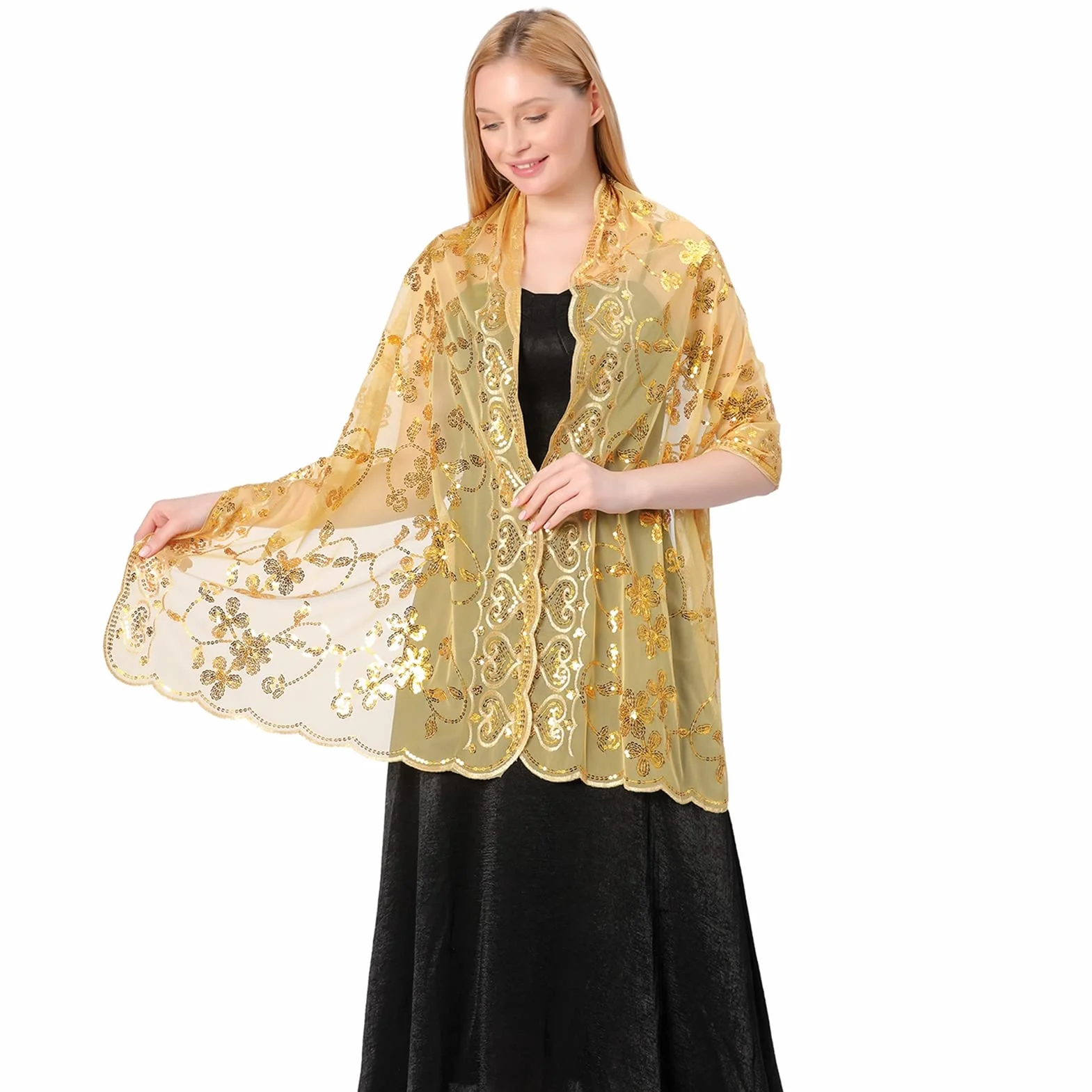 GIBZ Scialle da Donna Ricamato con Glitter Sottili Stole Floreali Vintage con Paillettes per Abiti da Sera da Sposa