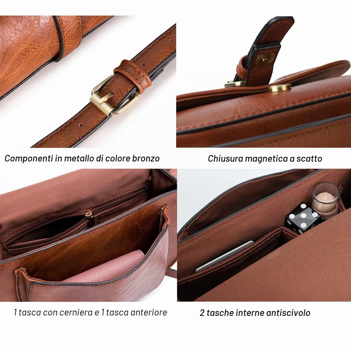 AFKOMST Borsa a spalla signore piccolo, donne PU borse a spalla in pelle, borsa da donna, con tracolla regolabile staccabile