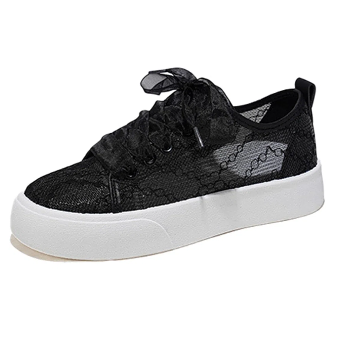 Scarpe da ginnastica da donna in pizzo bianco, in rete trasparente, con fiori, ricamate, piatte e traspiranti, eleganti, per il tempo libero, per lo sport all'aria aperta