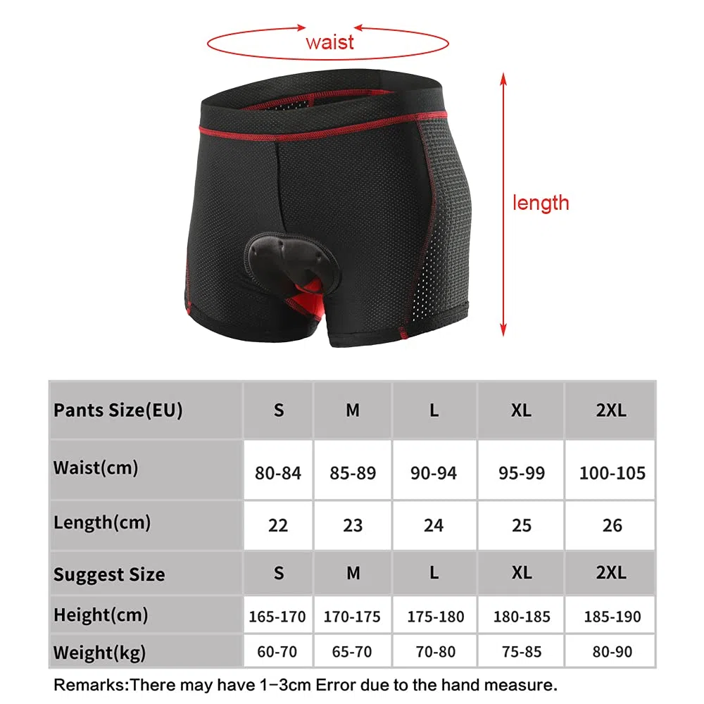 Lixada Men's Cycling Undershorts 3D Padded Breathable Mesh MTB Bike Riding Biking Underwear Shorts