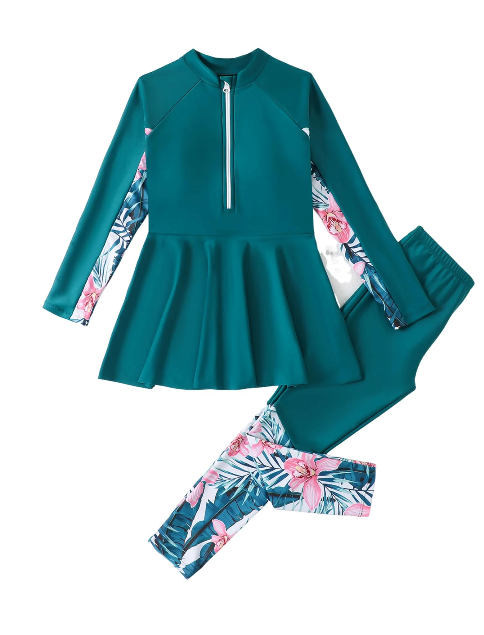 IMEKIS Costume da bagno musulmano, da bambina, a maniche lunghe, con costume da bagno in due pezzi, costume da bagno per bambini