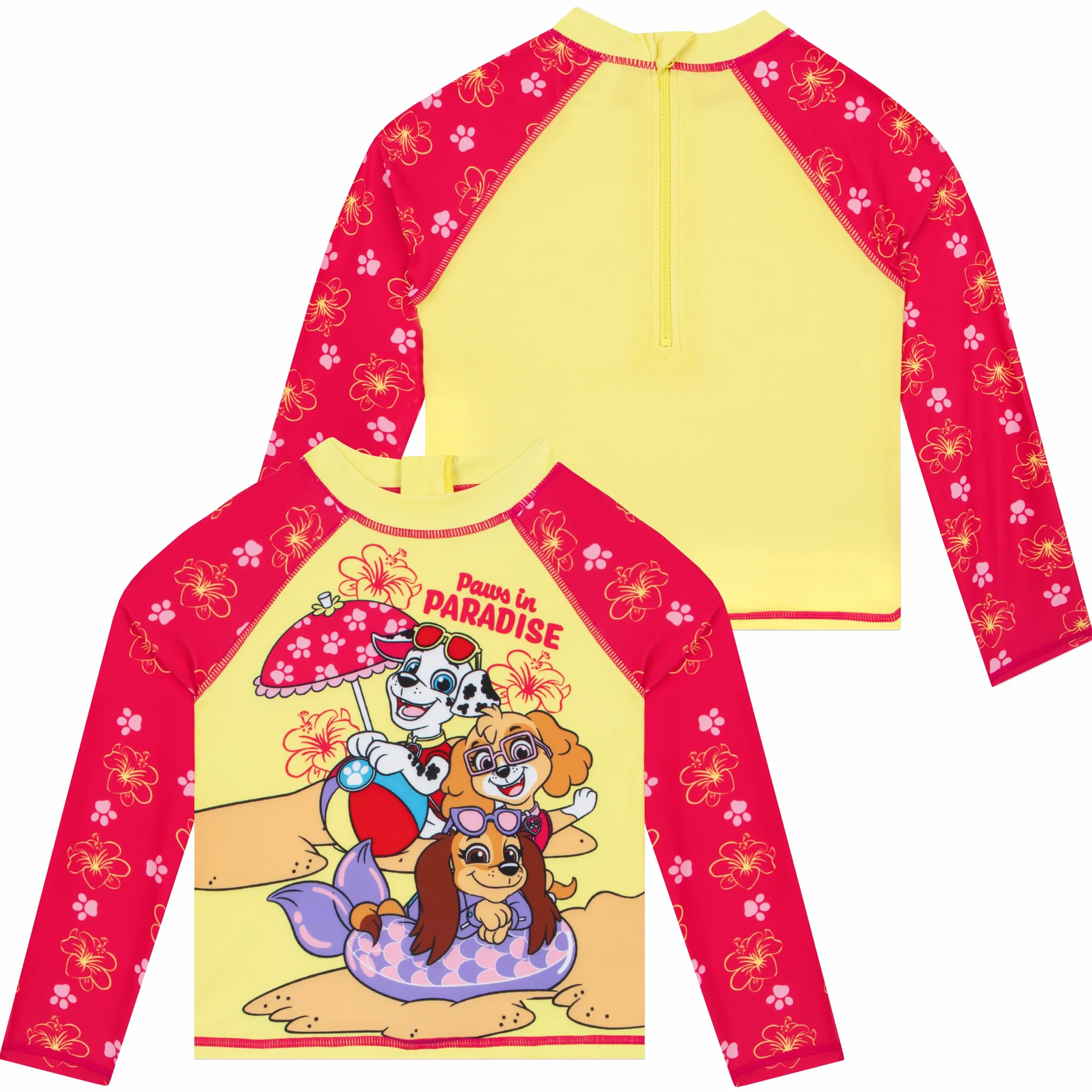 Paw Patrol Costume da Bagno Bambina 2 Pezzi, Costume Piscina Bambina Maniche Lunghe, Paws in Paradise Set Costumi Nuoto