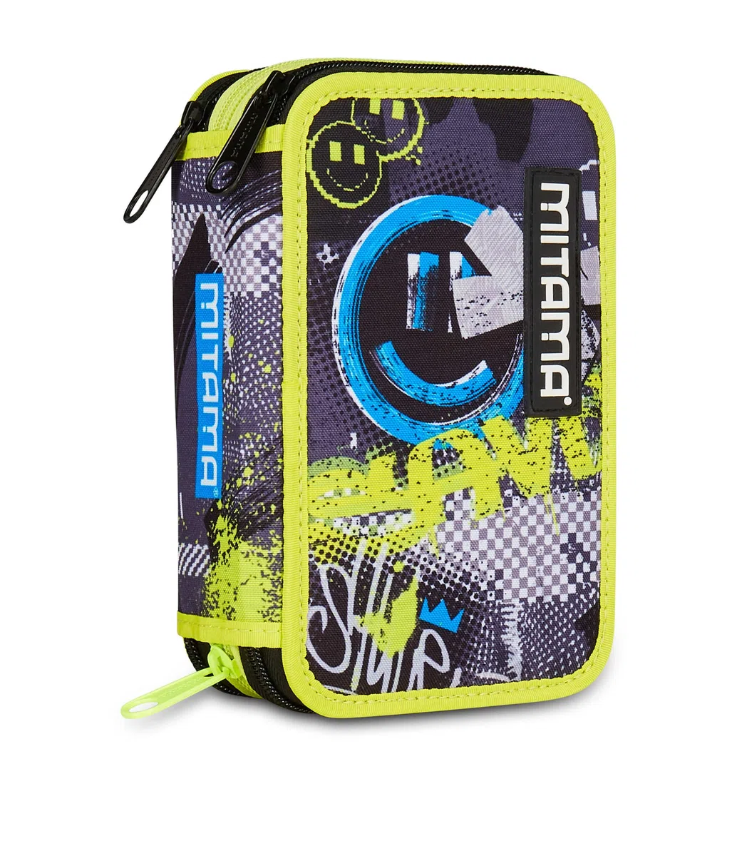 Mitama Astuccio Scuola 3 Scomparti, TRIPLO URBANSMILE, Contenuto 47 pz, Completo di Matite, Pennarelli, Portapenne Scuola Elementare Bambino